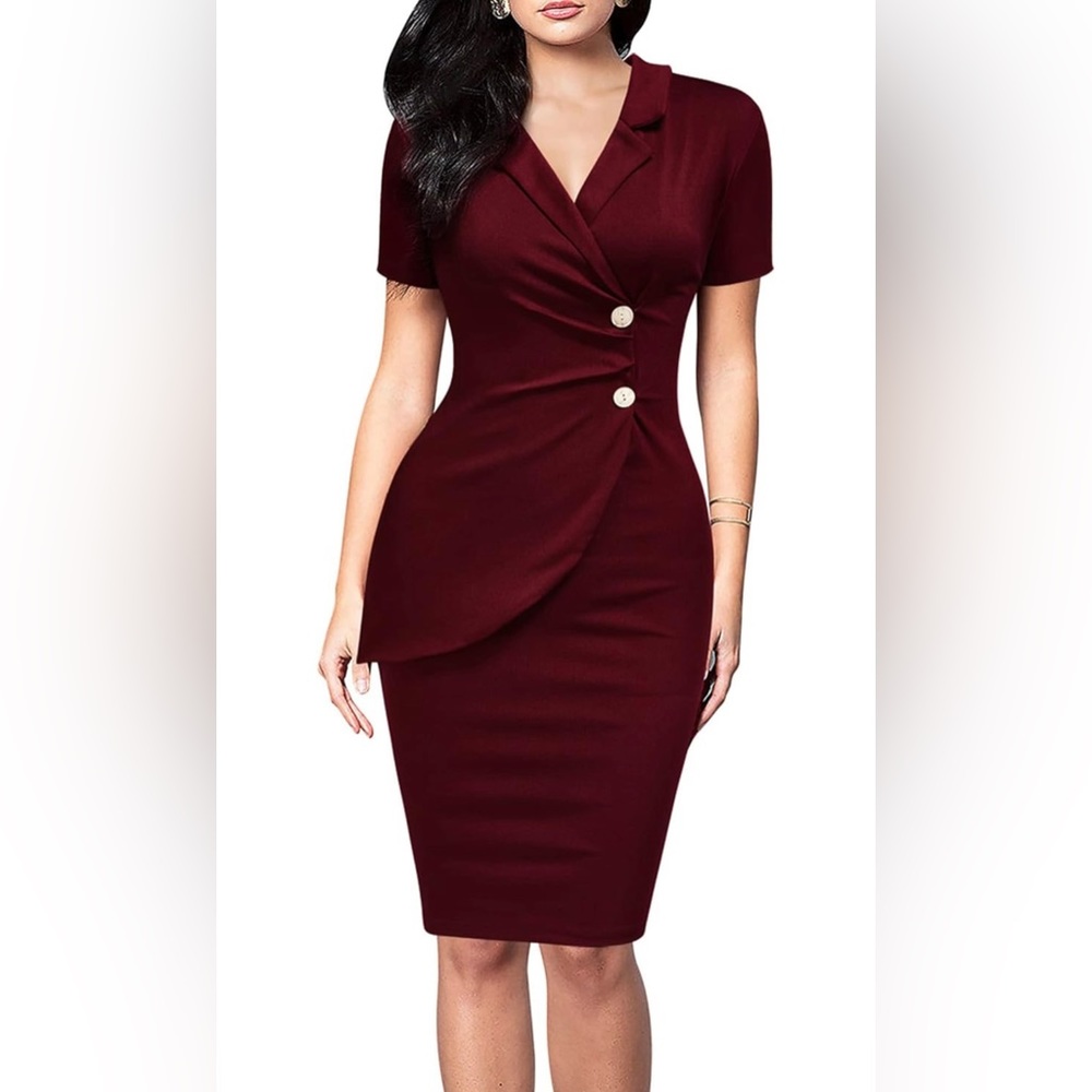 NWT V-Neck Bodycon Two-Button Officewear Dress Size Small